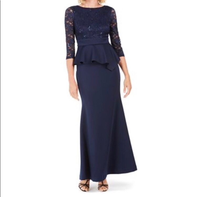Jessica Howard Navy Peplum Evening Gown Sizes 6,8,10,12,14,16